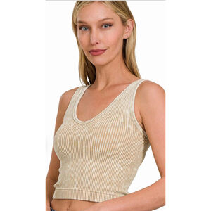 Zenana Ribbed Cropped V Tank Too